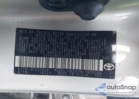 2025 Toyota Corolla Le from USA, damaged, VIN 5YFB4MDE4SP317556